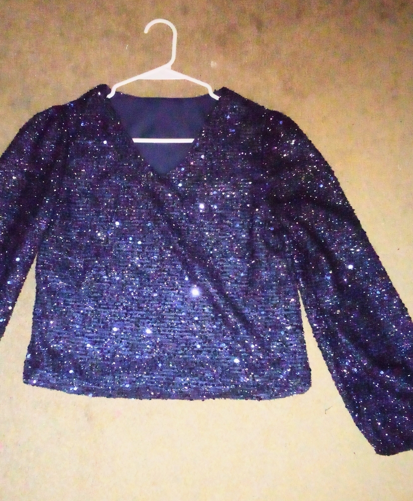 Sparkling Navy Blue Sequin Blouse